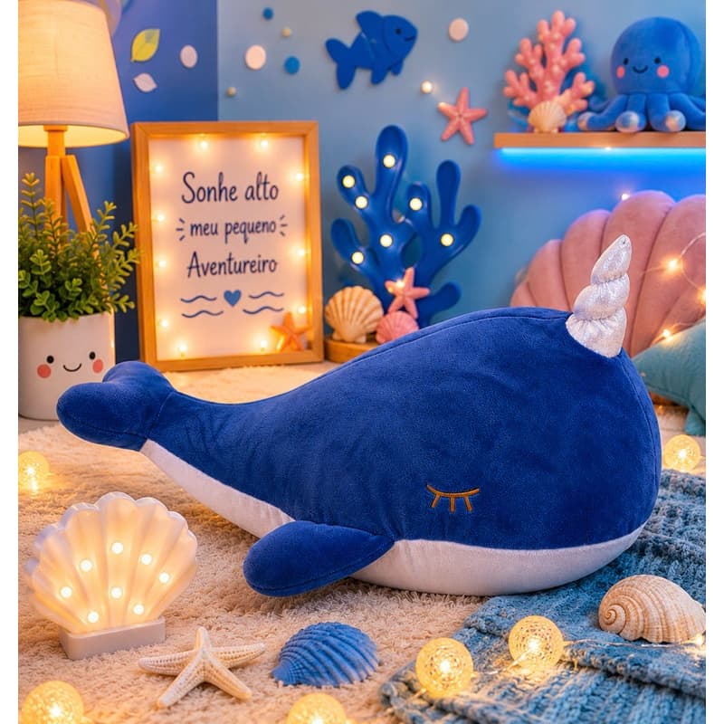 Pelúcia Baleia Gigante 40cm Azul Macia Antialérgica Decorativa Infantil Presente Fofo Envio Imediato