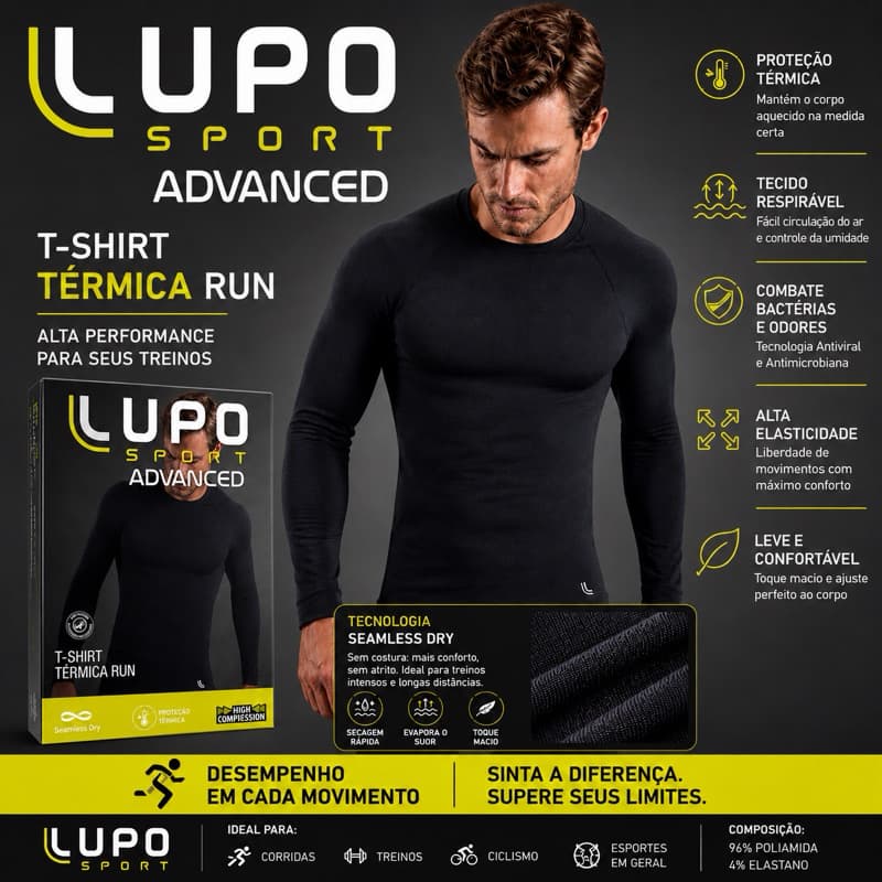 Camiseta Térmica Lupo Sport Advanced Original Masculina Compressão Academia Corrida Seamless Dry