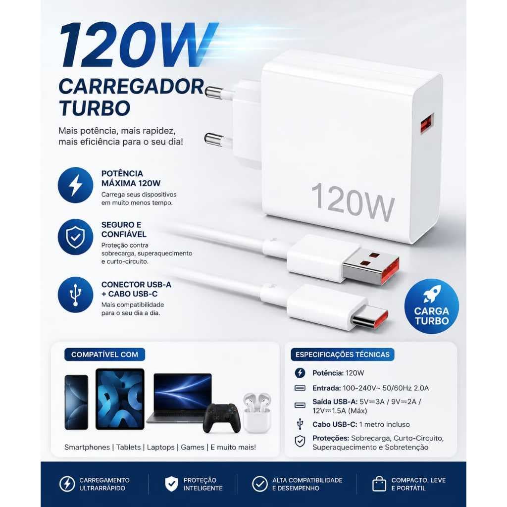 Carregado xaomi 120 W turbo  acompanha fonte e cabo tipo_c