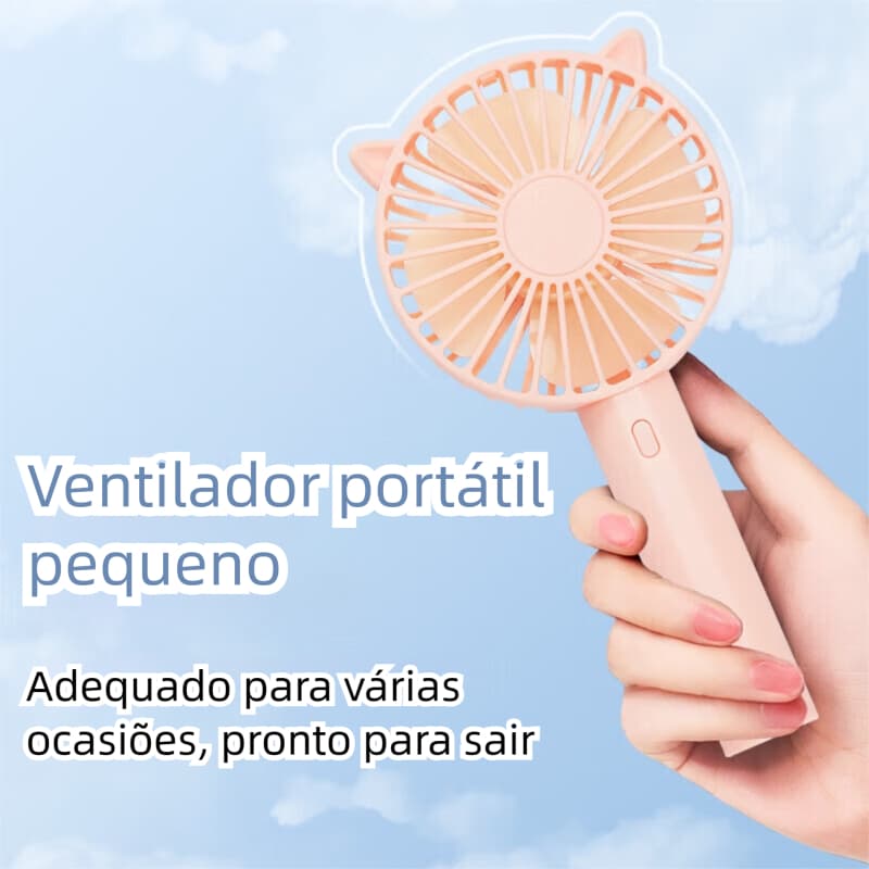 Ventilador Portátil Fofo - Orelha de Gato, 3 Velocidades, Carregamento USB, Material ABS Durável