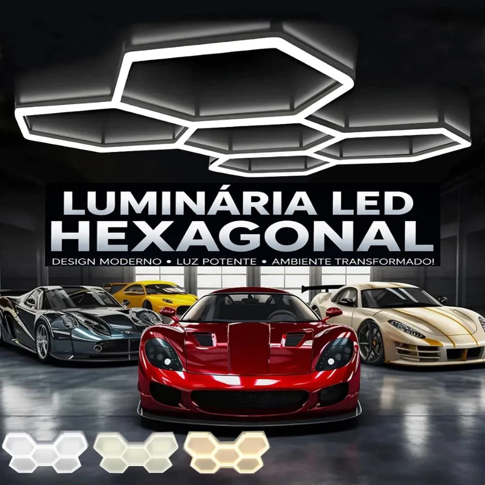 Luminária LED Colmeia Hexagonal 5 Furos 6500k 192wpara Garagem, Salão de Beleza e Barbearia