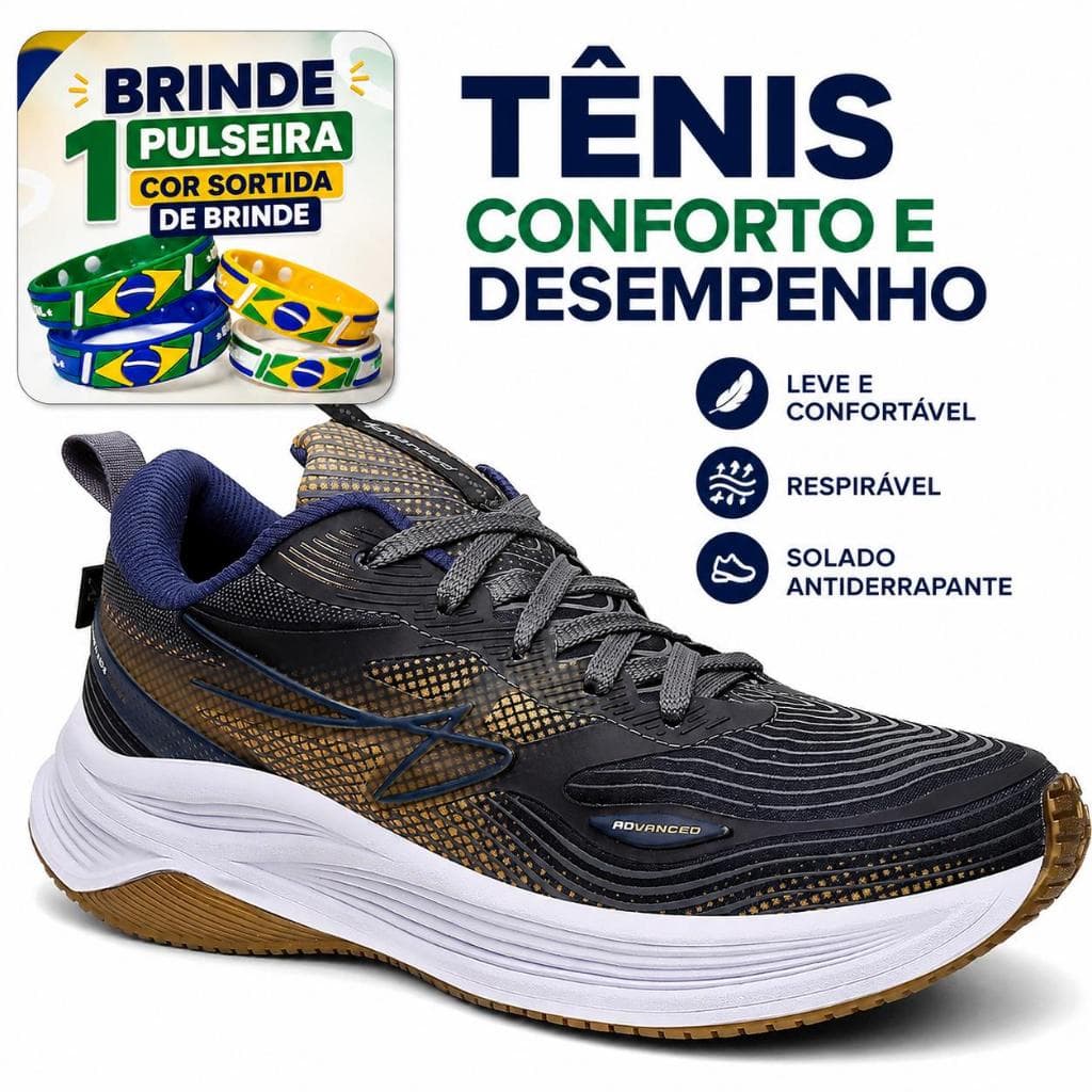 Tênis Masculino Advanced Soft Confortável + Pulseira De Brinde Leve Macio Para Corrida Academia Caminhada Treino Lazer S