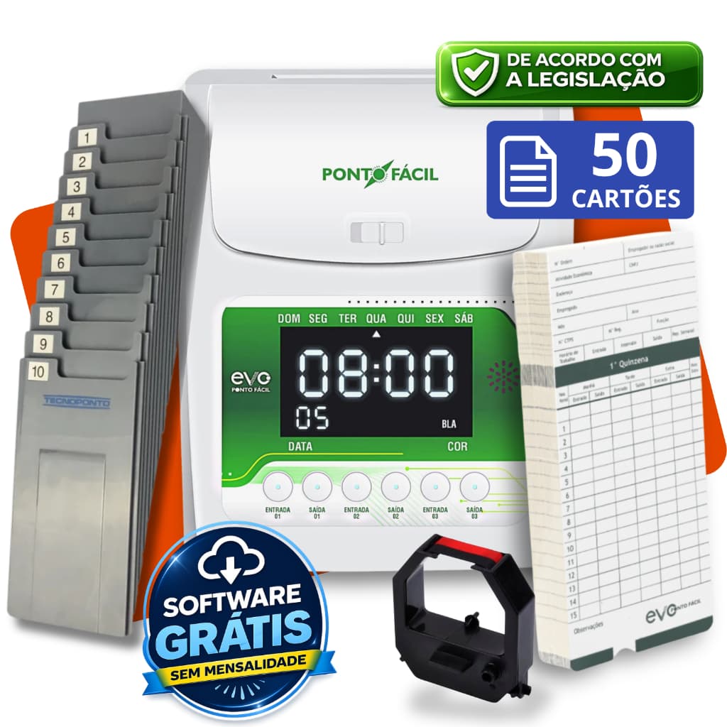 Relógio Bater Ponto Cartográfico + Chapeira + 50 Cartões Ponto Registro Máquina Manual Kit