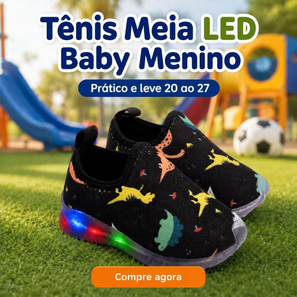 Tenis Meia LED Menino| Pratico, Leve e Com Estampa Divertida Do 20 ao 27 | COMPRE AGORA!