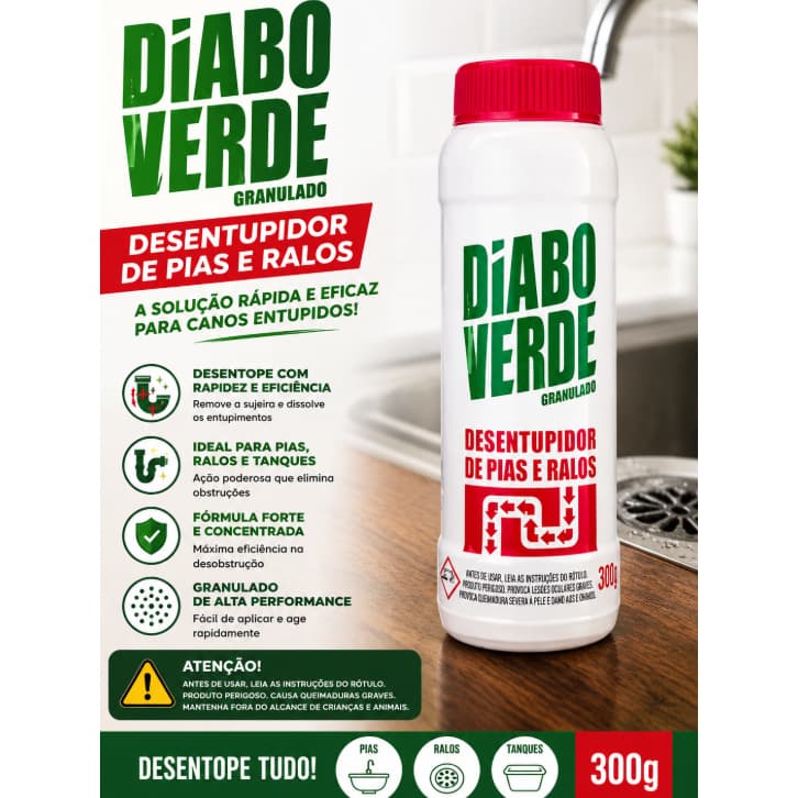 Desentupidor de Pias e Ralos Diabo Verde 300g