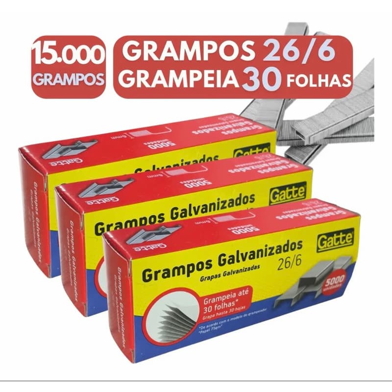 Kit Grampos Galvanizados 26/6 Gatte 15000 Unidades