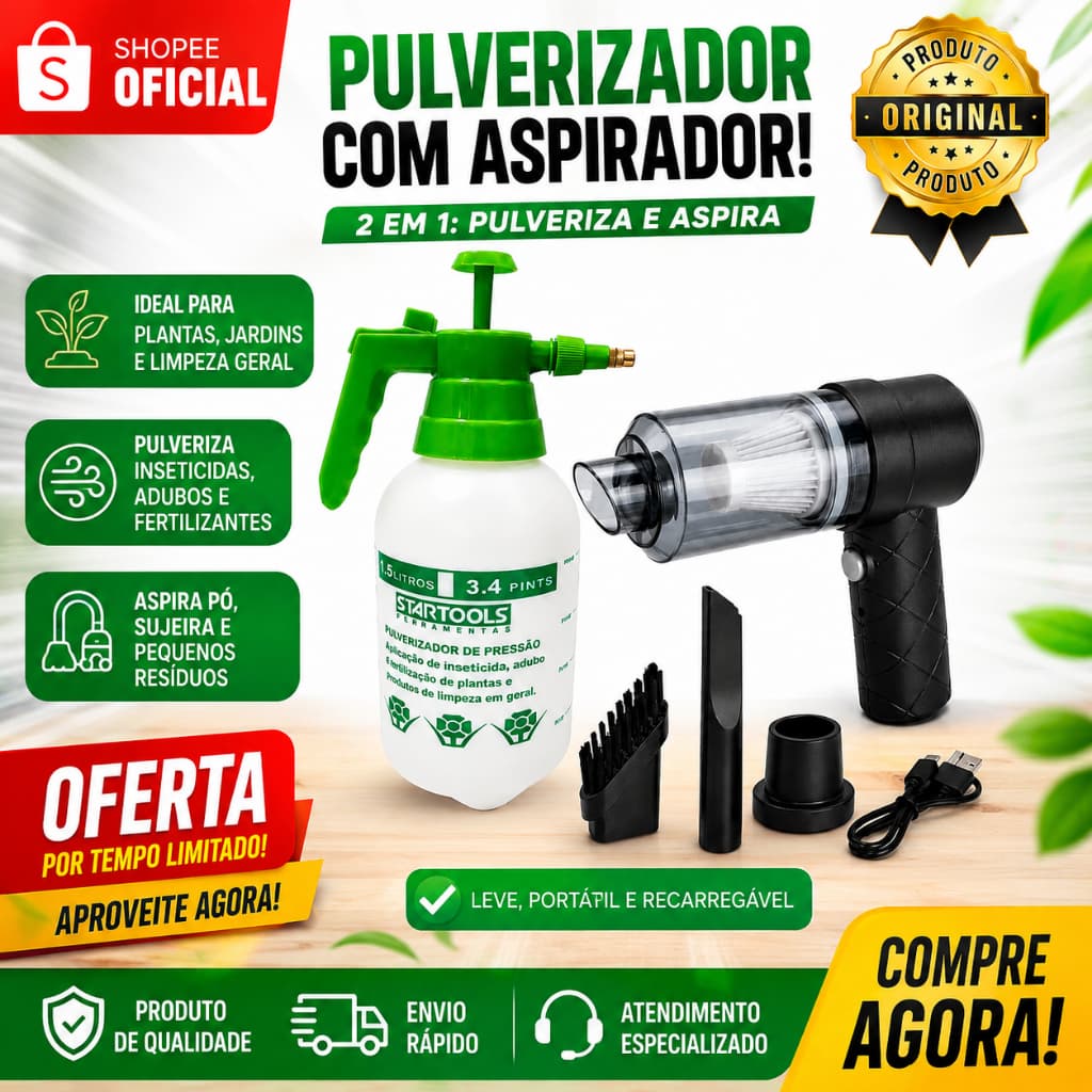 Kit 2 EM 1 Carro Limpo Pulverizador de Lavagen com Aspirador