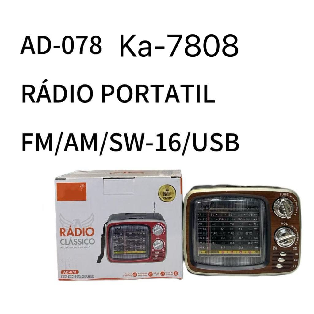 Rádio Portátil--altomex AD-078/KA-7808FM/AM/SW-16/USB