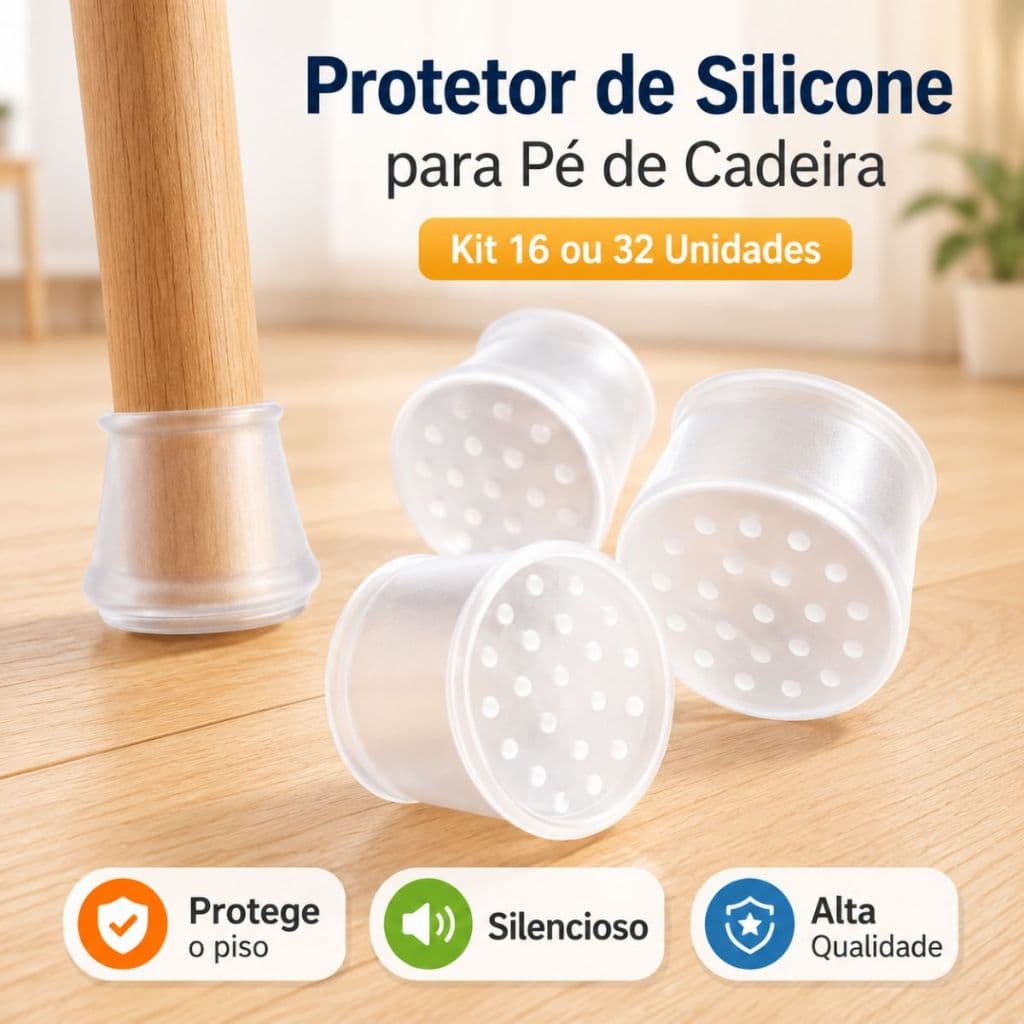 Protetor de Silicone Pé de Cadeira Antirrisco Kit 16 ou 32 Unidades