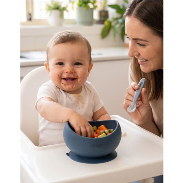 Kit Introdução Alimentar para Bebês: Tigela de Silicone com Ventosa Azul Colheres de Silicone Macias