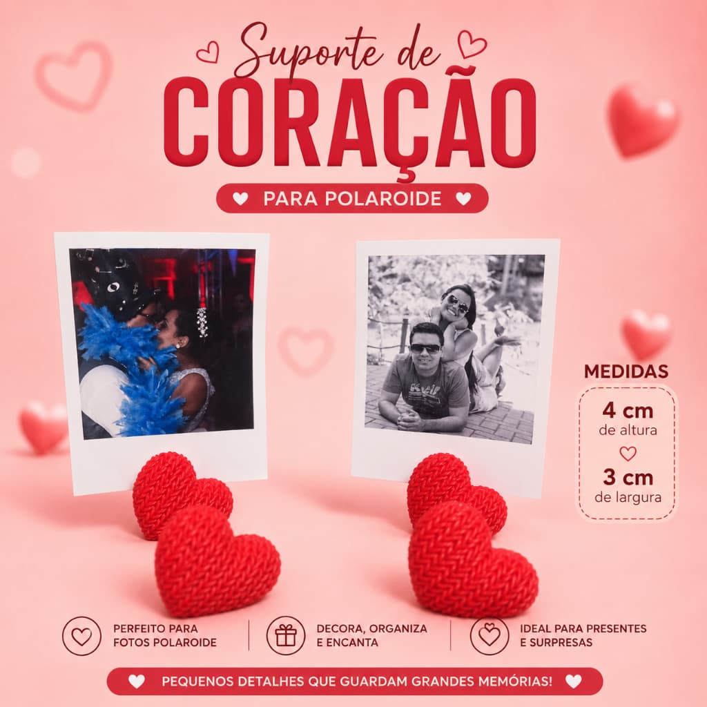 Suporte Coração para Foto Polaroide | Porta Foto Decorativo Romântico | Impressão 3D