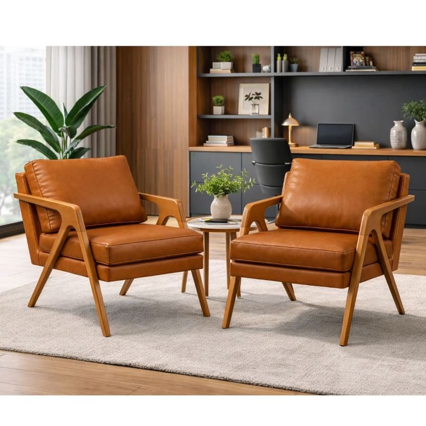 Kit 2 Poltronas Decorativa Mona Luxo Madeira Maciça Tecido Corino