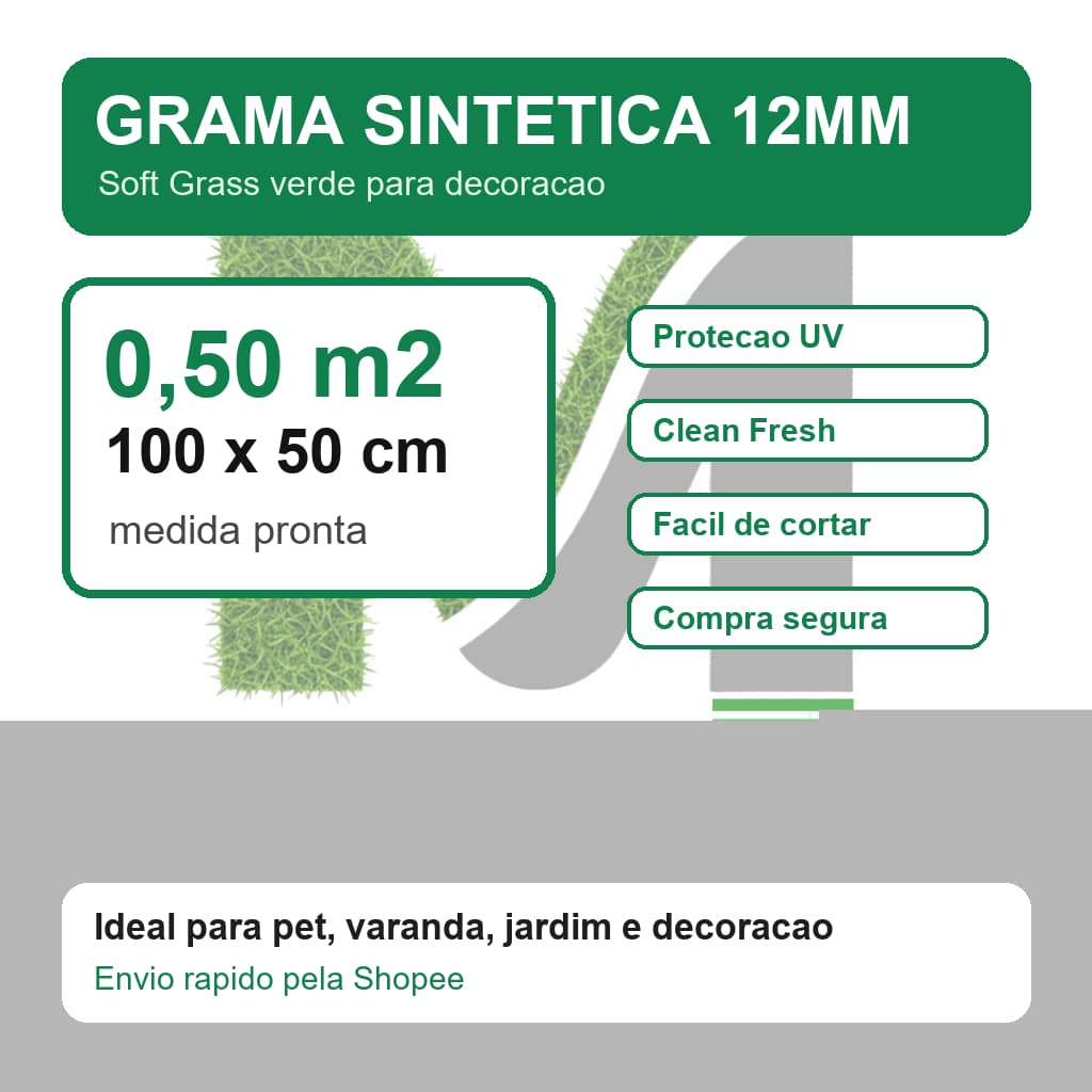 Grama Sintetica 12mm 0,50m2 100x50cm Tapete Decoracao