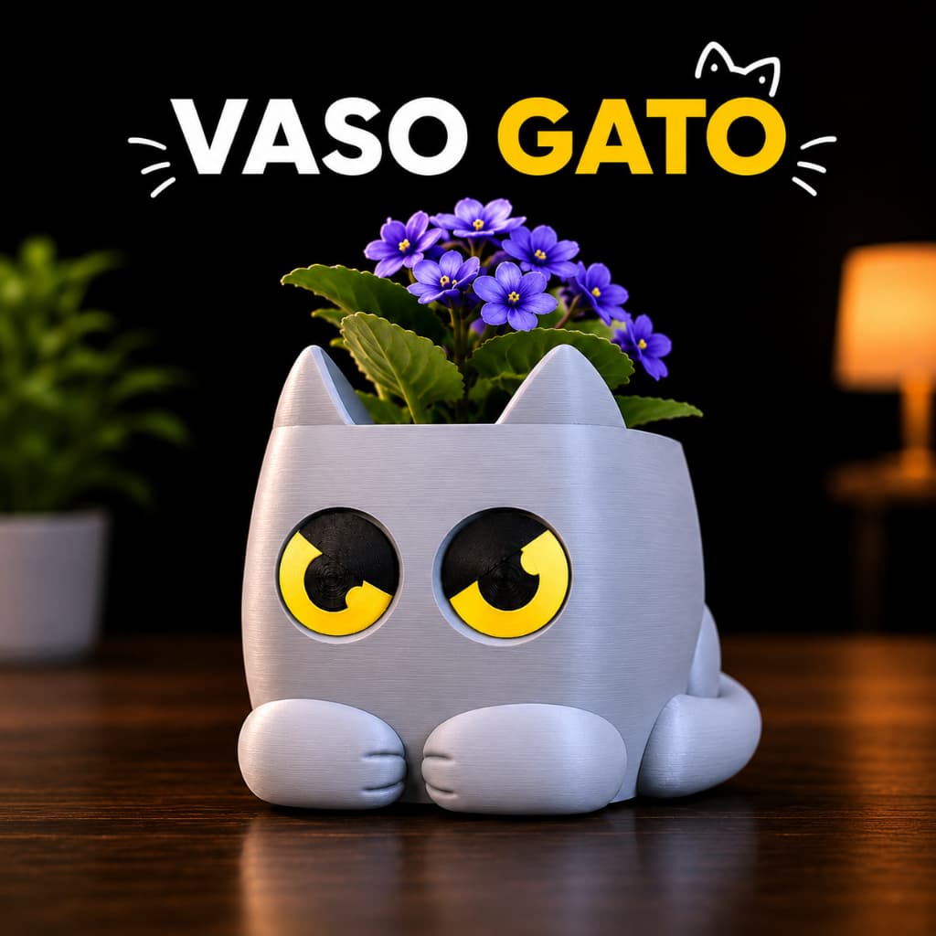 Vaso Inteligente Autoirrigável Divertido - Gato Rabugento, Águas Marinhas e Cacto com Indicador de Água