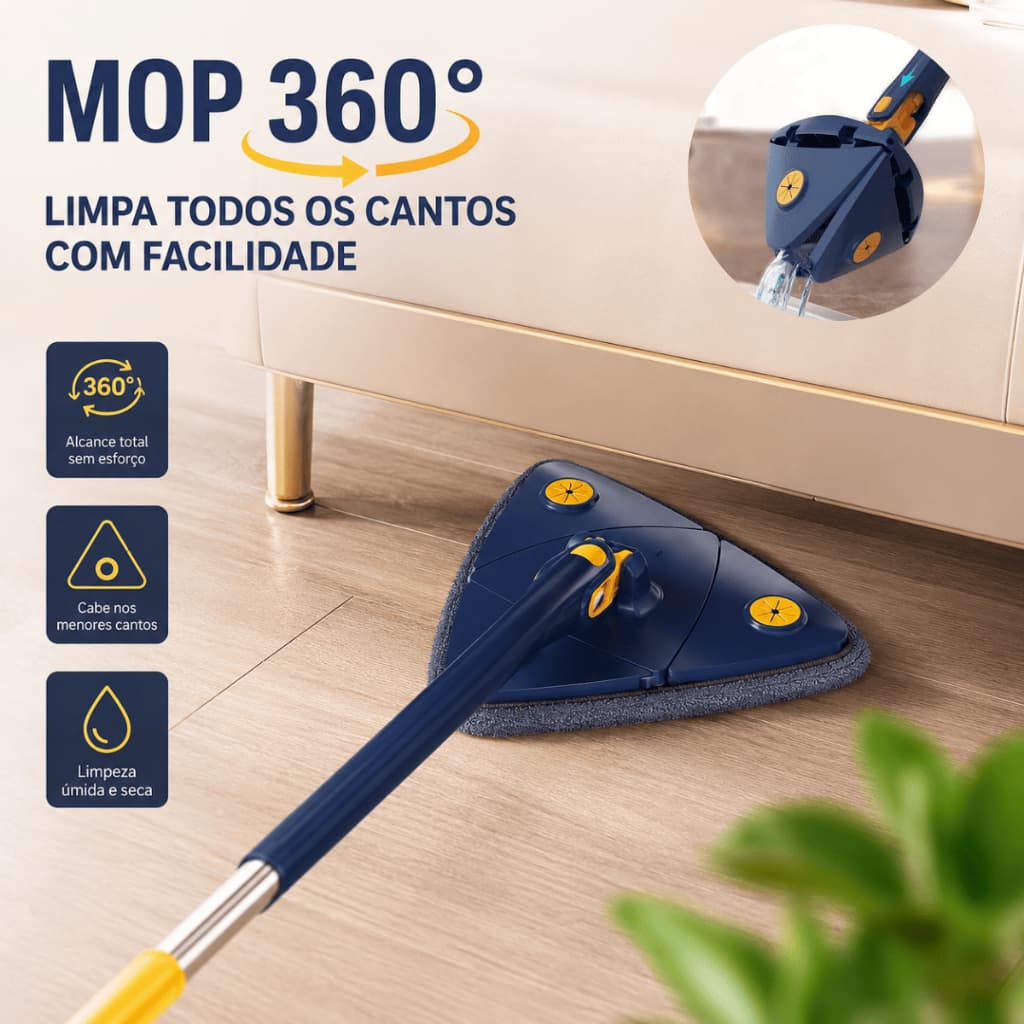 Esfregão Triangulo Mop De Limpeza Para Cantos Rodo Giratório Janela Teto Original