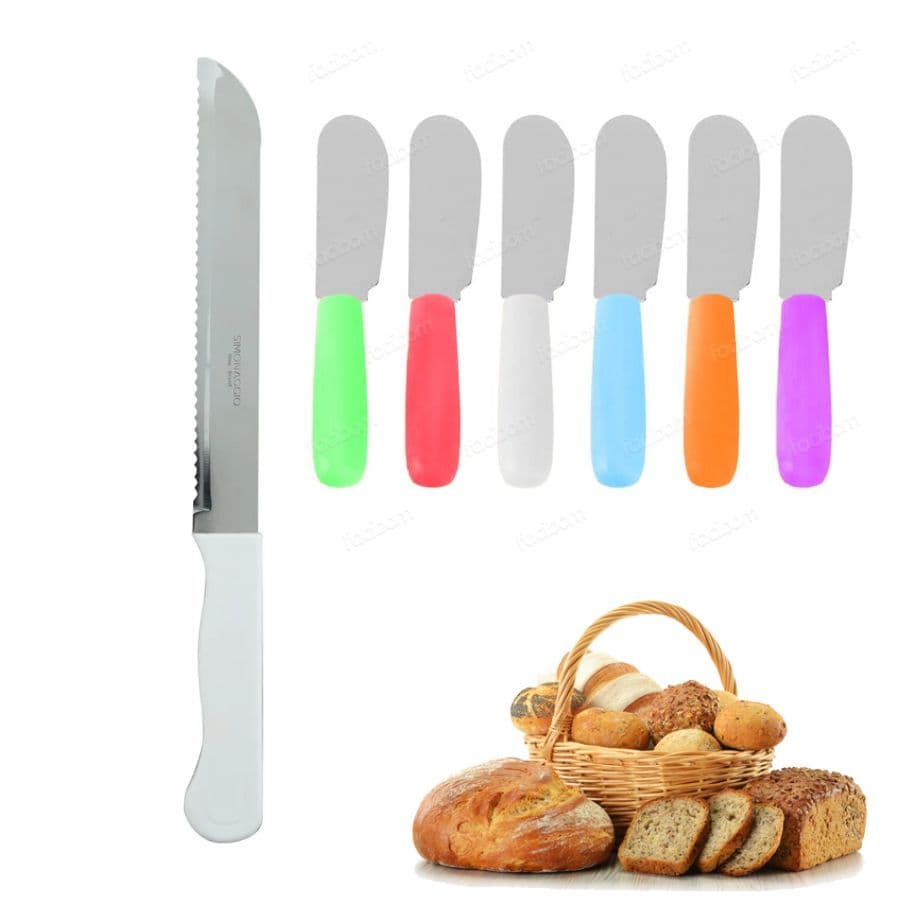 Kit Faca Para Pao + 6 Espatula Para Pate Manteiga Geleia