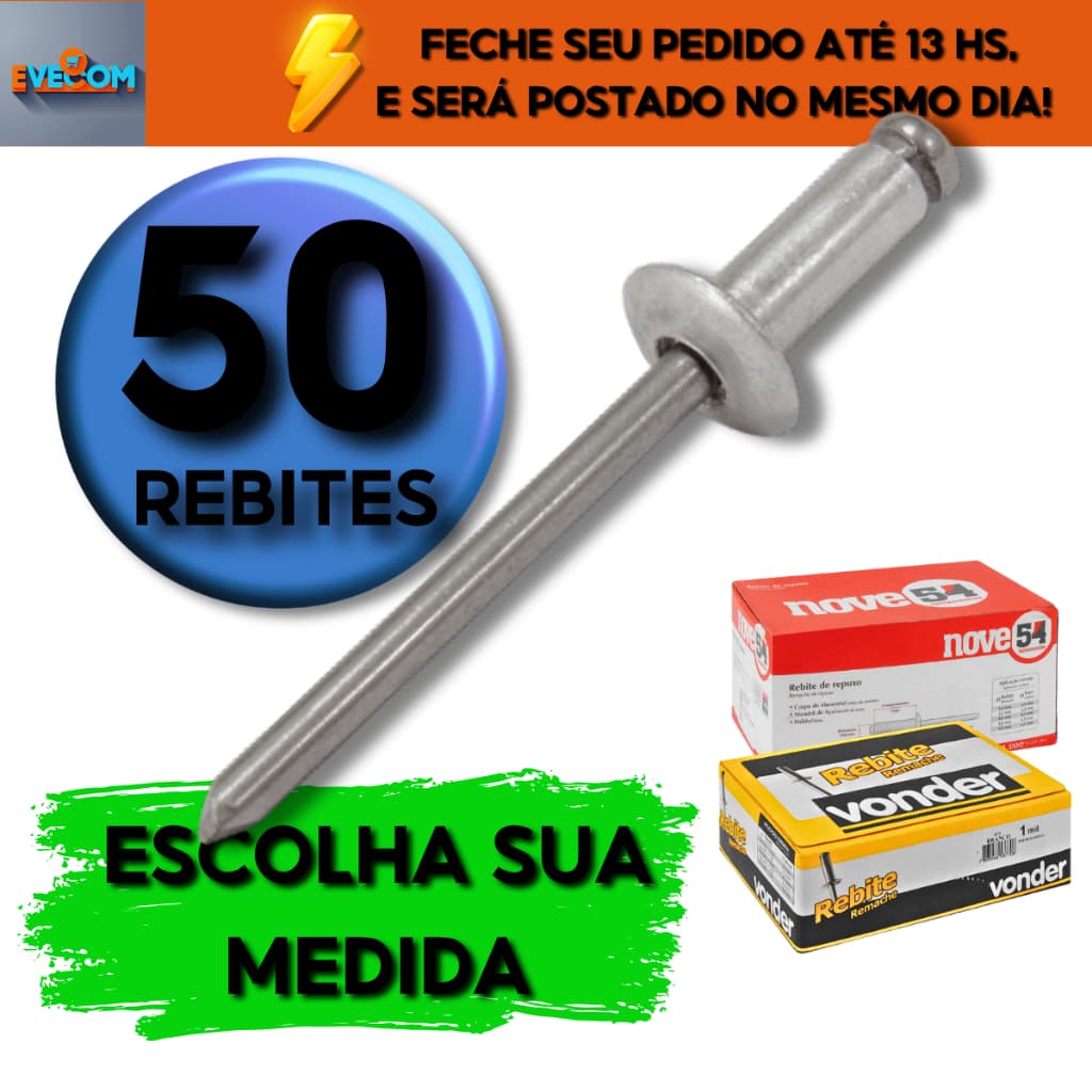 Rebite Pop Repuxo Alumínio Diversos Tamanhos - KIT 50 PEÇAS