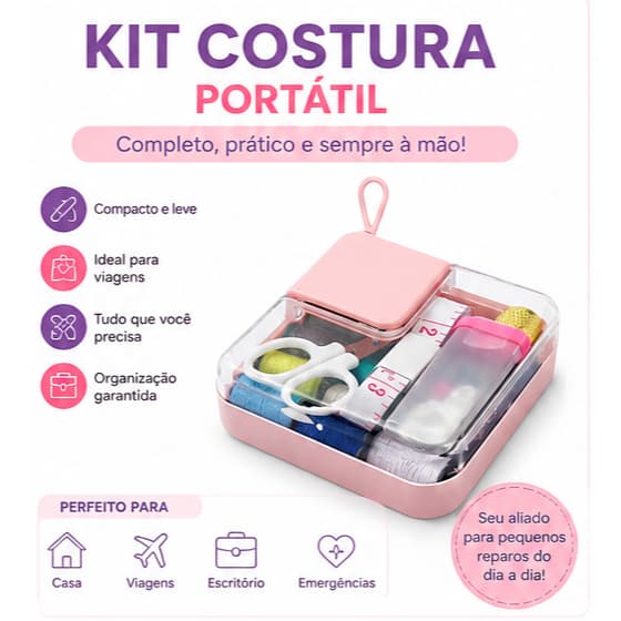 Kit Costura Compacto Portátil Completo Linha Agulha Tesoura Organização