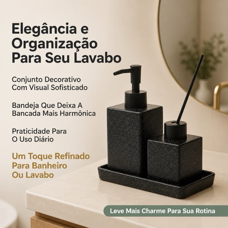Jogo Banheiro 3 Peças Cerâmica Granilite Porta Sabonete Difusor Conjunto Lavabo " Envio Imediato "