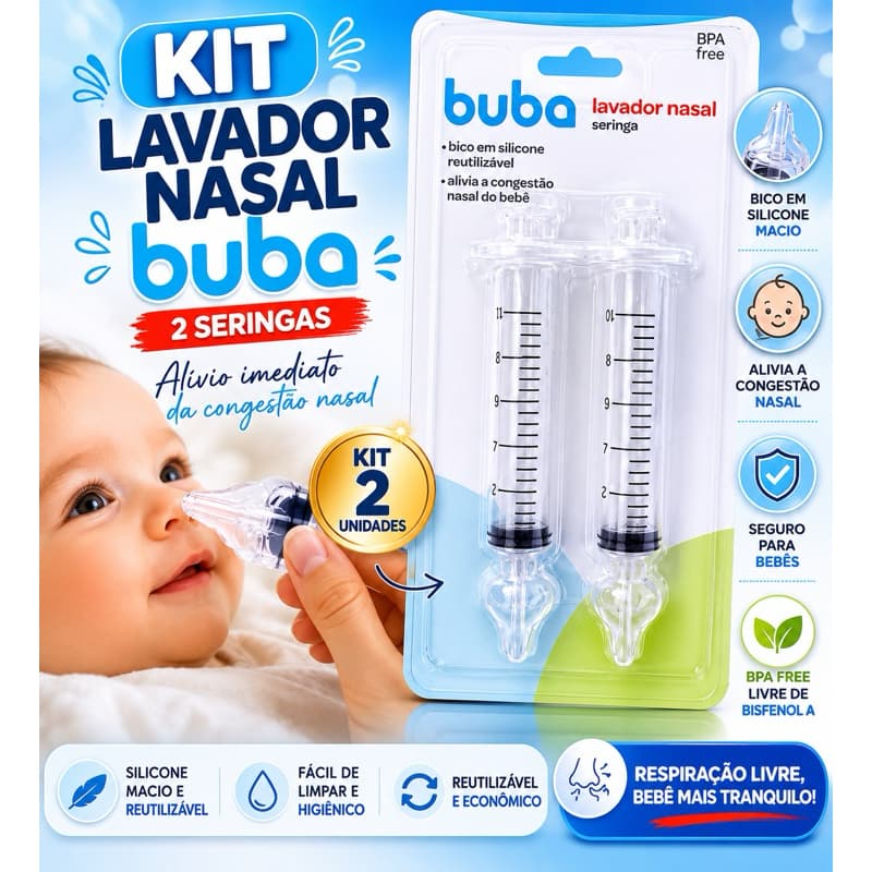 Kit Lavador Nasal Bebê Buba Bico Silicone Reutilizável