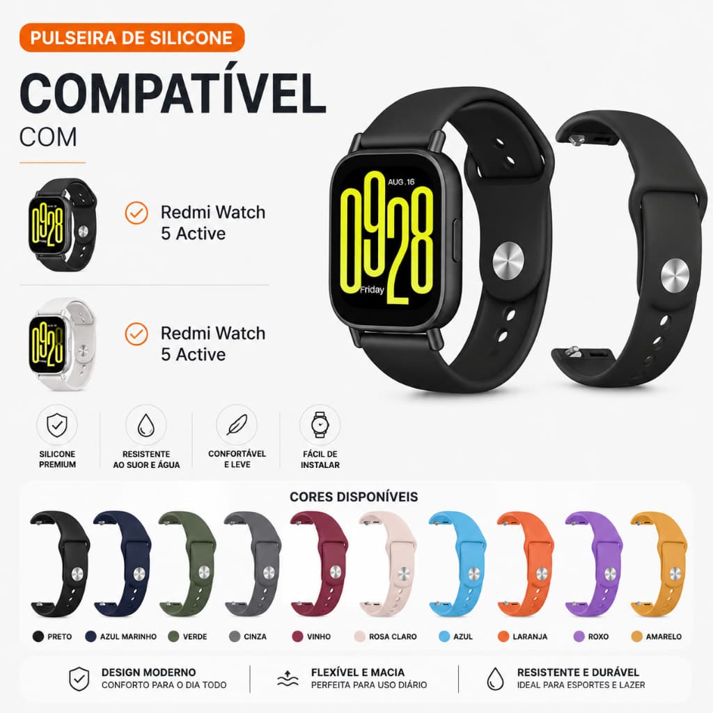 Pulseira Silicone Para Relogio Redmi Watch 5 Active 5 Lite 22mm