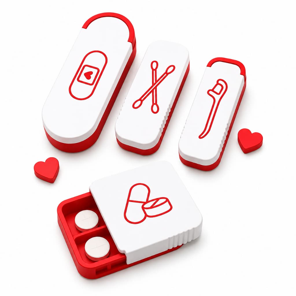 Kit Higiene e Organização para Viagem – Fio Dental, Curativos, Cotonetes e Comprimidos
