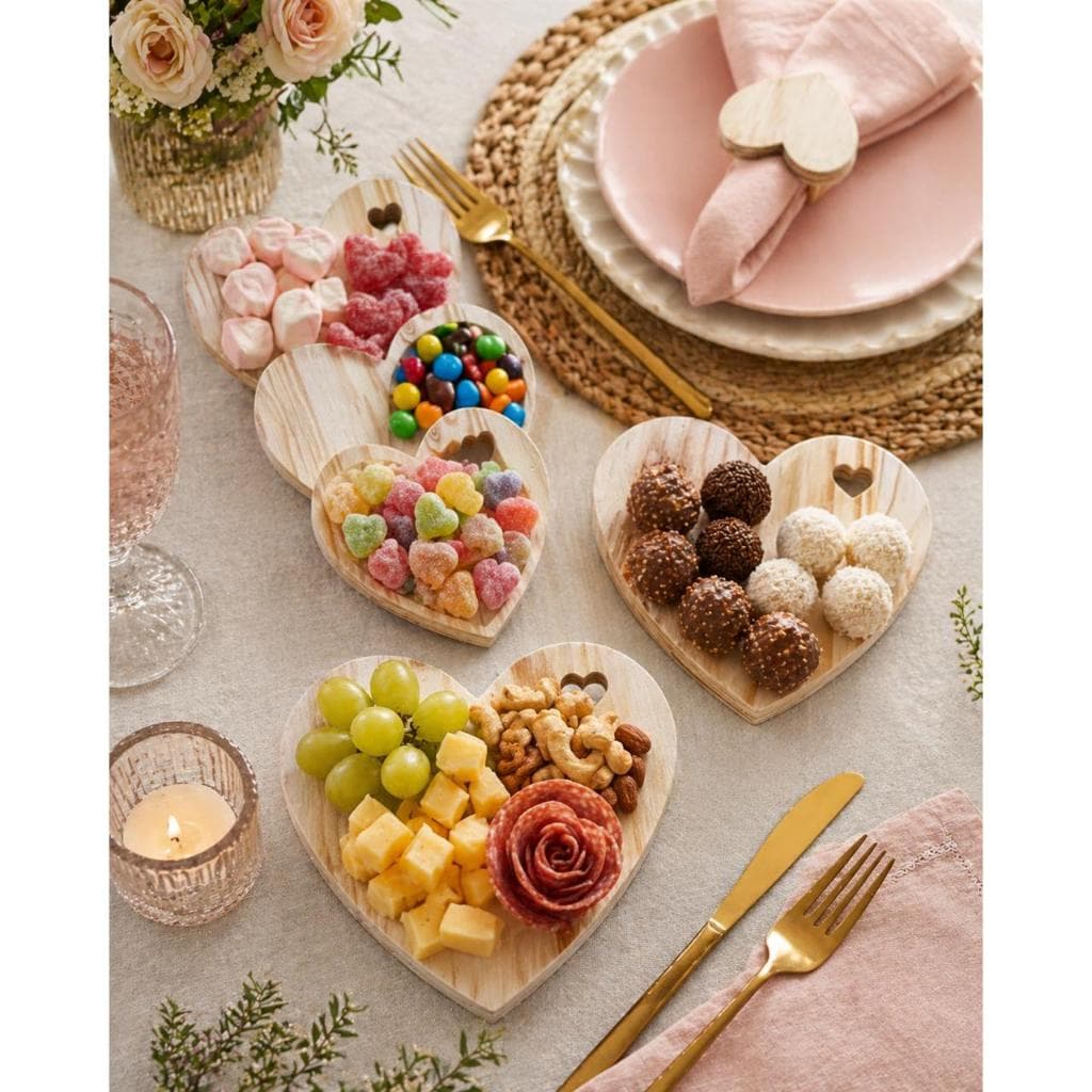 Kit 3 Petisqueiras Coração Madeira Pinus | Bandejas Decorativas Mesa Posta | Espessura 15mm