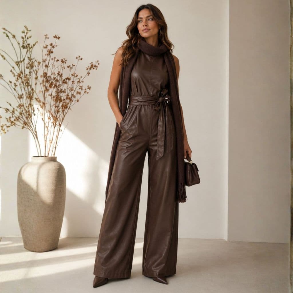 Macacão Feminino Pantalona Couro Ecológico Premium Festa Junina Inverno