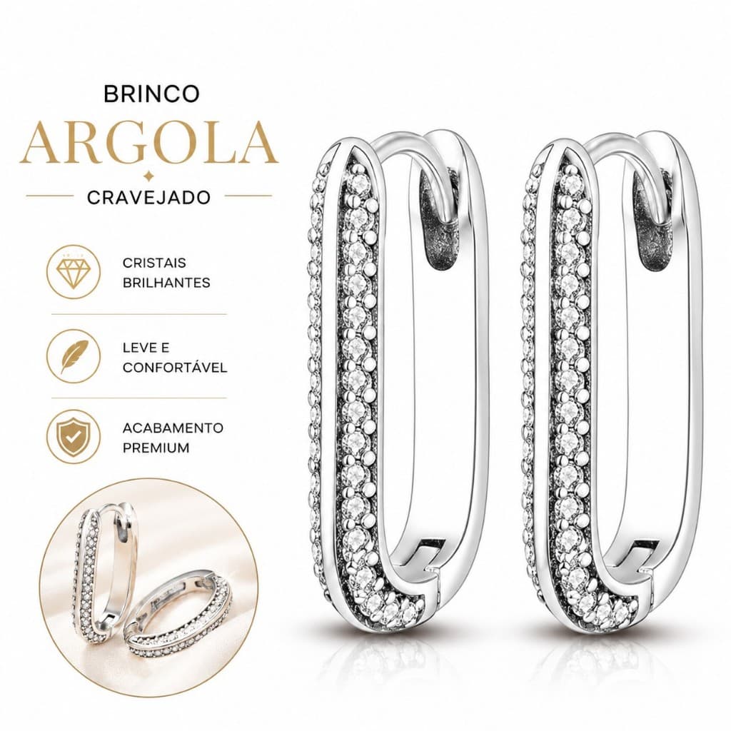 Brinco Argola Médio Prata 925 Pura Cravejado Grife Legítimo Elegante Refinado Pedras  Preciosas