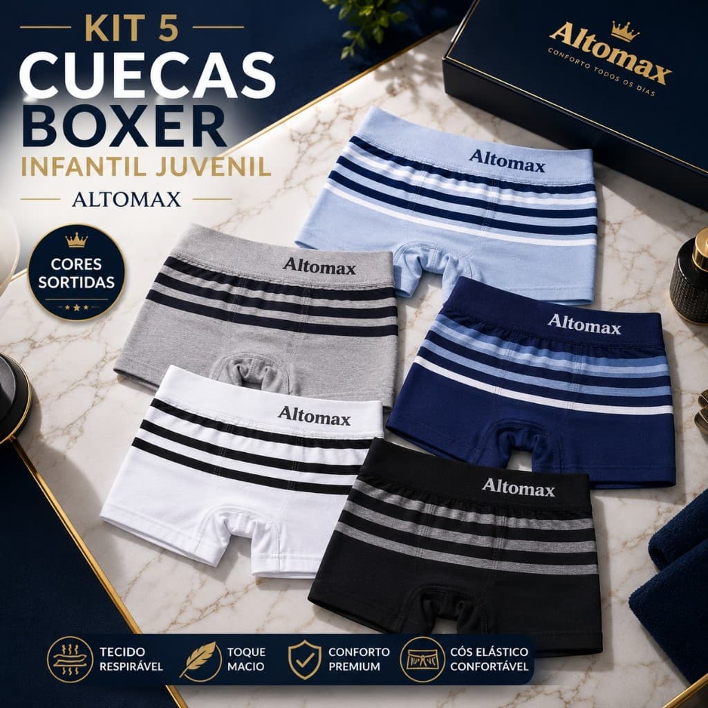 Kit 5 Cuecas Infantil Altomax Boxer Importada Sem Costura Conforto Máximo Respirável Juvenil