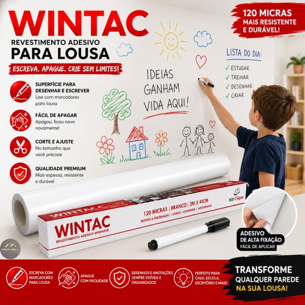 Papel De Parede Lousa Adesiva Branca Apagável 2m Quadro Branco Desenhar Escrever Estudar E Organizar