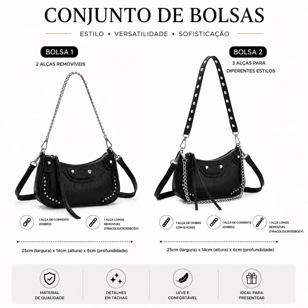 Bolsa Feminina De Ombro Baguete Alça Transversal Detalhe Tarraxa