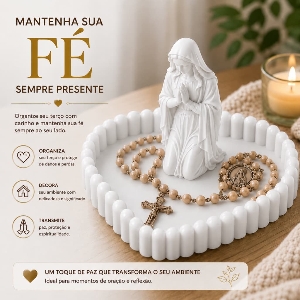 Porta Terço Nossa Senhora Aparecida Suporte Rosário em Forma de Coração Minimalista Delicado