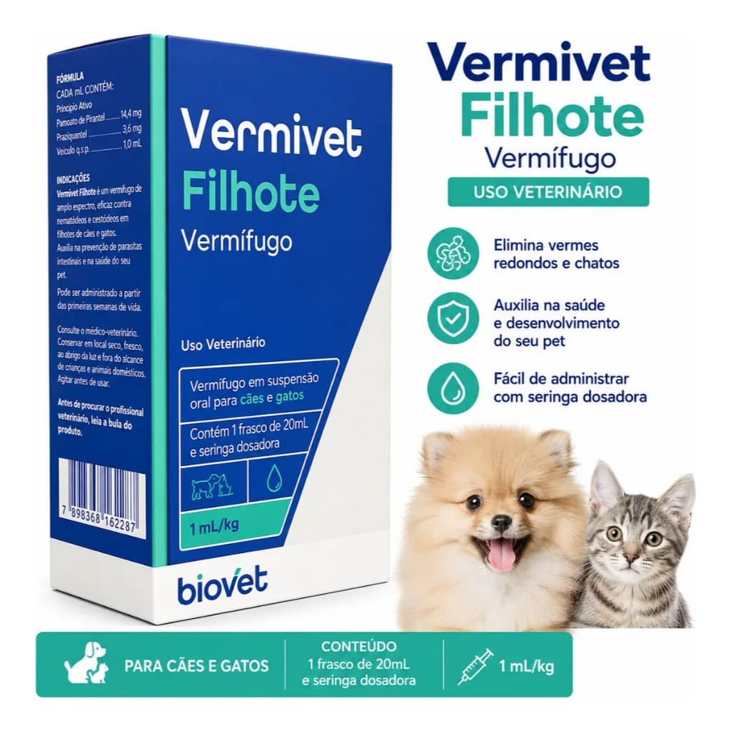 Vermífugo Biovet Vermivet Filhotes 20ml Para Cães E Gatos