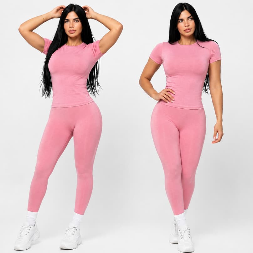 Conjunto De Academia Legging e Camiseta De Compressão Conjunto Feminino Calça Suplex