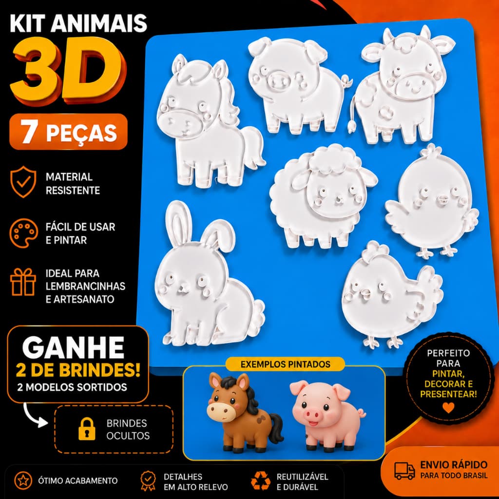 Kit Fazendinha 3D Para Pintar Infantil Atacado Lembrancinha Festa 7 Peças + 2 Brindes