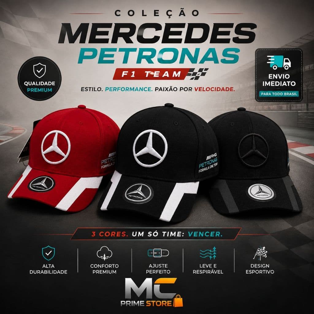 Boné Mercedes Benz Petronas F1 Aba Curva Masculino Feminino Ajustável Snapback Varias Cores Regulável