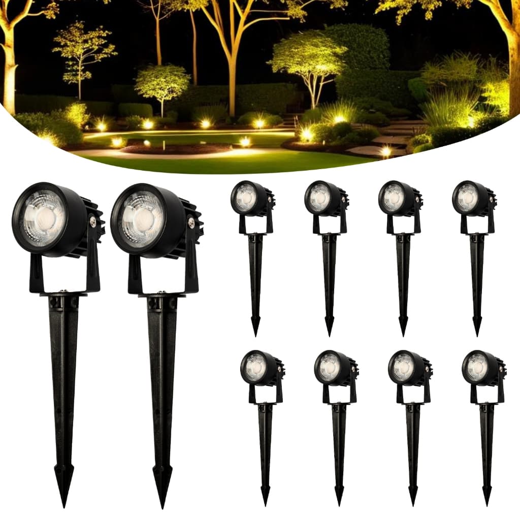 Kit 10 Luminária Espeto Jardim Luz Led 7w Prova D'água IP65 Externo Iluminação Focal Branco Quente  Branco Frio