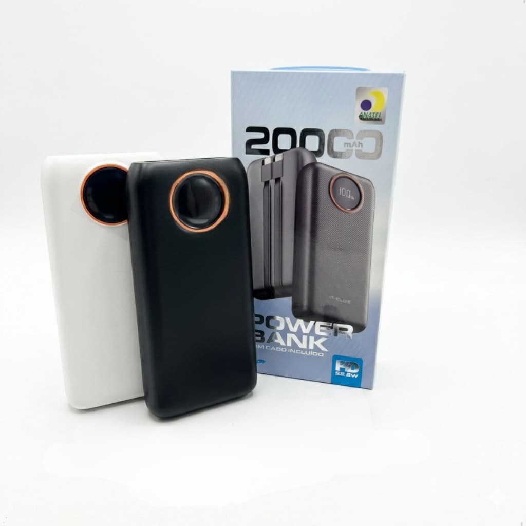 Carregador Portatil Power Bank 20000mah Turbo PD 22.5W Tipo C Lightning Lanterna Display Digital