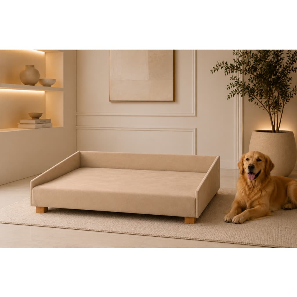 Cama Luxo Box Sofá para Cachorro Gato Pet Grande Pés em Madeira com Suede 80cm