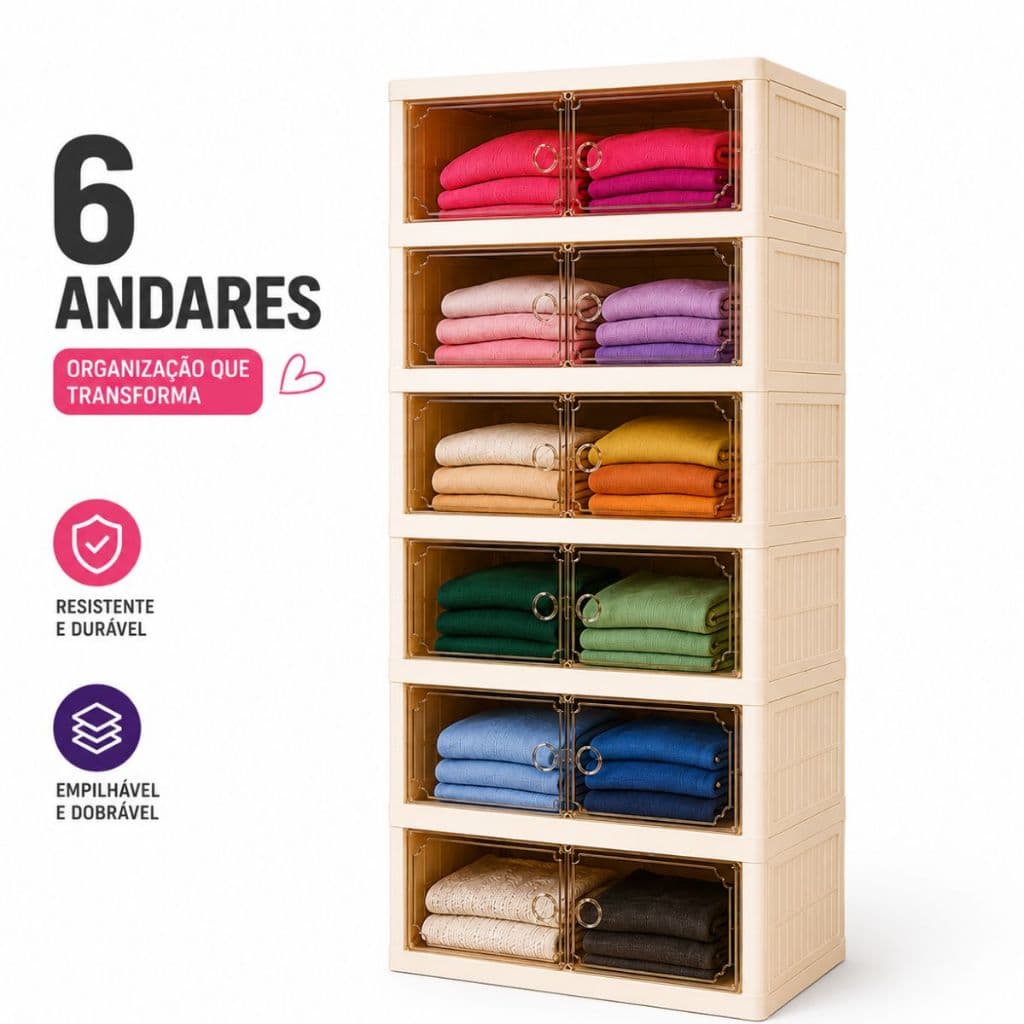 Sapateira Retrátil 6 Andares Armário Multiuso Organizador 6 Nichos Organização Casa Grande Porta Transparente