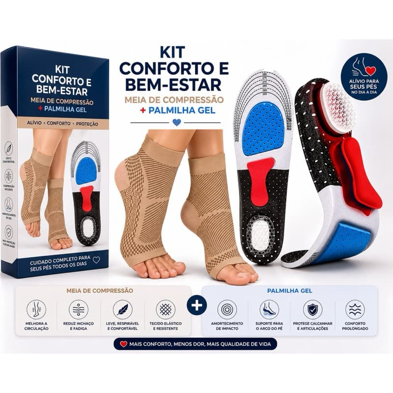 Kit Meia Ortopédica + Palmilha Alívio de Dores no calcanhar, Inchaço, Esporão e Fascite Plantar