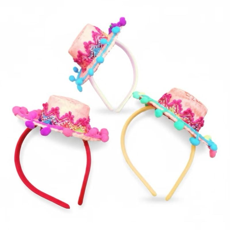 Tiara Com Chapéu De Palha E Fita De Bolinhas Neon | Cores Sortidas | Unidade | 18x7cm | Festa Junina, São João, Arquinho