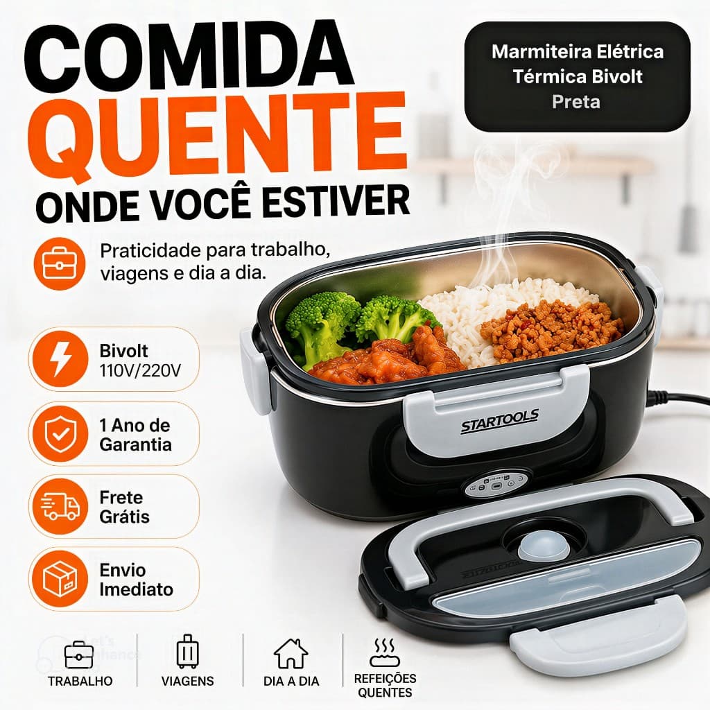 Marmita Elétrica Bivolt Portátil com Divisórias Aquecedor de Alimentos