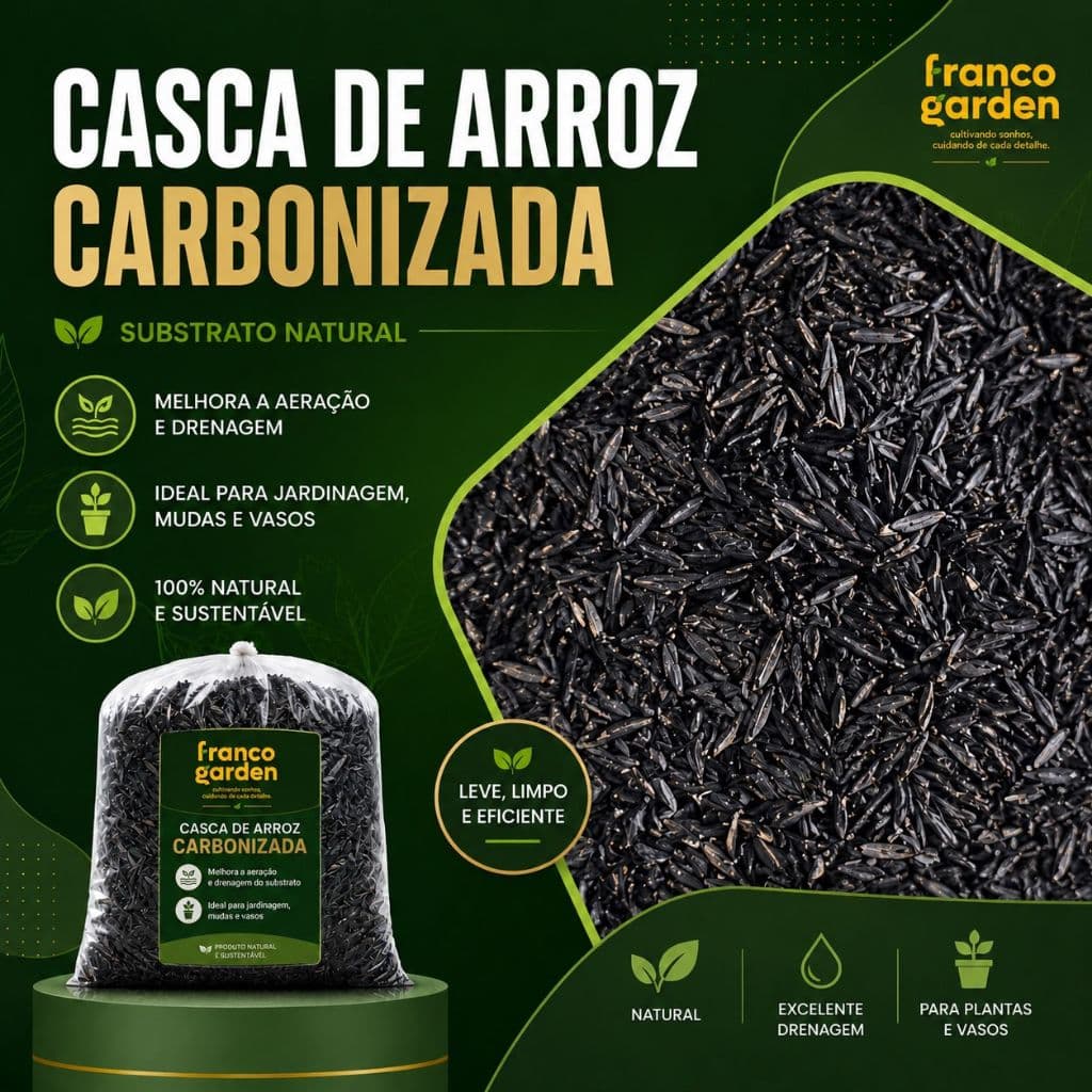 Casca de Arroz Carbonizada 3L 10L 20L Substrato Natural para Jardinagem Drenagem Vasos Planta Hortas