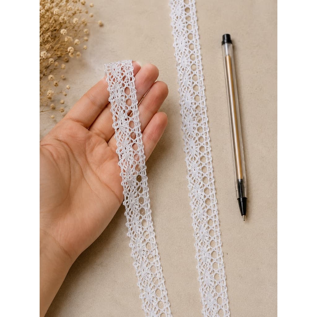 Renda Algodão 1,7cm 10m Artesanato Costura Personalização Handmade Roupa Boneca Decoração Acabamento