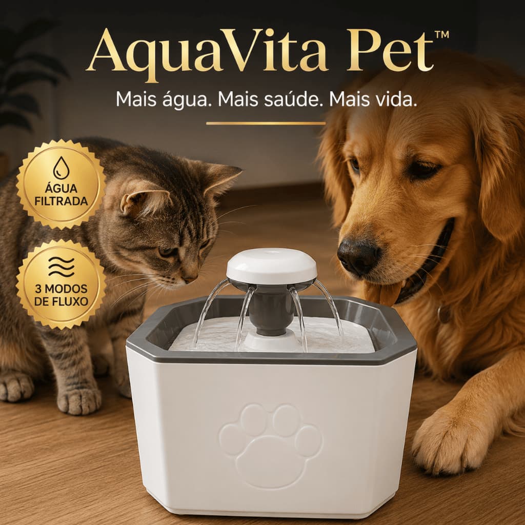 AquaVita Pet - Fonte Bebedouro Automático Pets 3 Modos 20cm Água Fresca Silenciosa