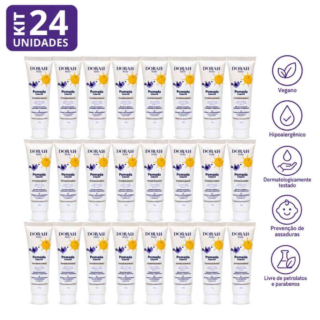 24x Pomada Infantil Dorah Baby 45g Assaduras Óxido de Zinco Pantenol