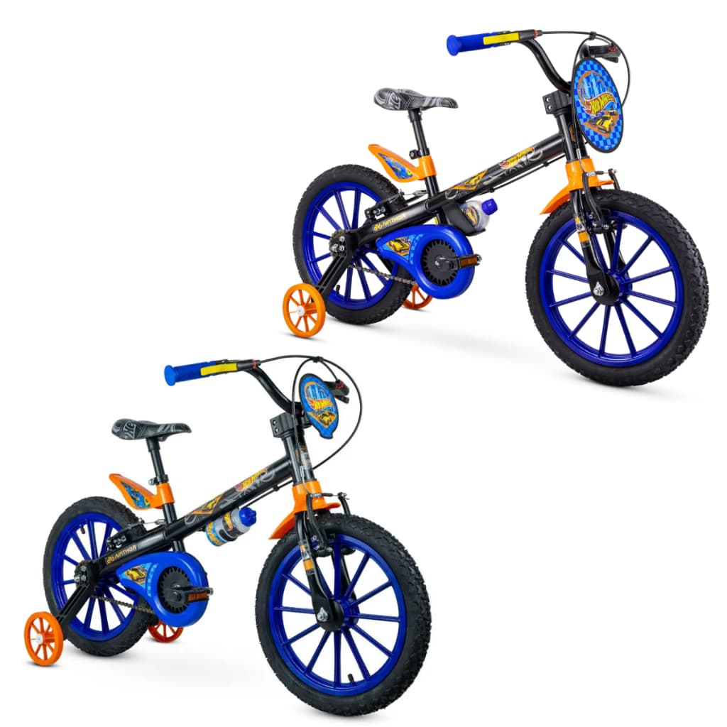 Bicicleta Infantil Hot Wheels Aro 16 Bike 5 a 8 Anos Com Rodinhas Nathor