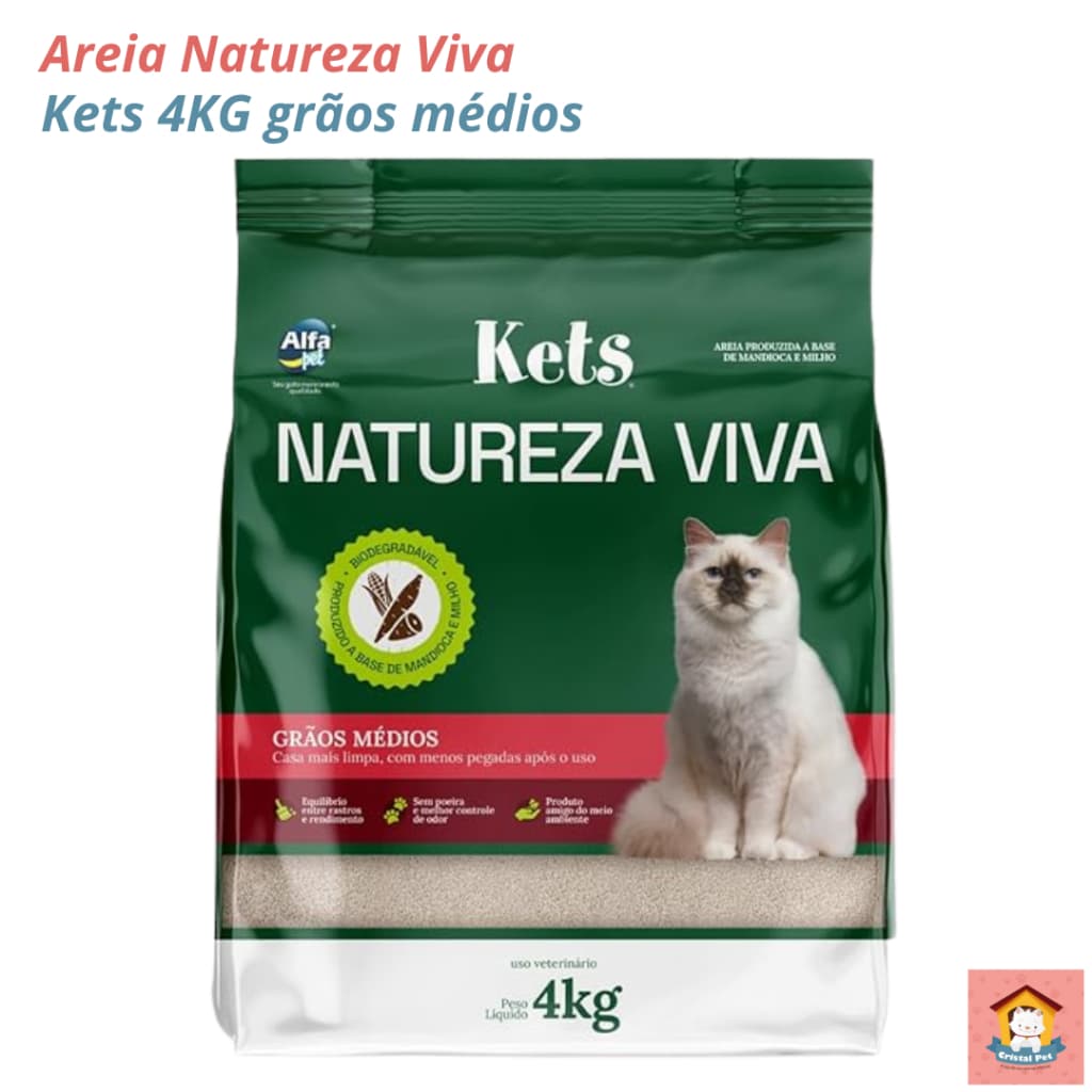 Areia Kets Natureza Viva grãos médios para Gatos - 4kg